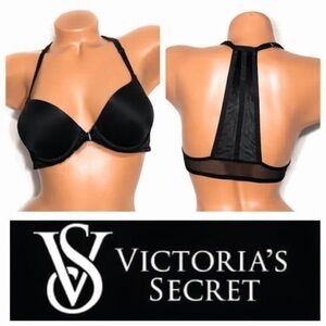 Like New 36DD VS Black Halter Bra with Stud and Velvet Sparkly detail